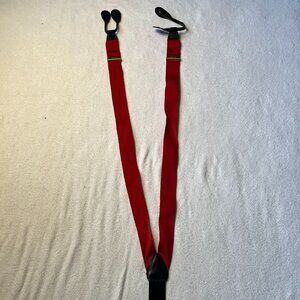 Men’s Red Suspenders with Black Leather & Solid Brass Accents – Classic Y-Back